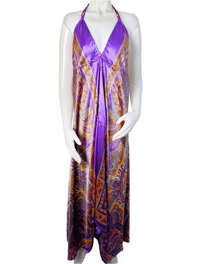 Urban Nomad Purple Paisley Halter Maxi Handkerchief Dress